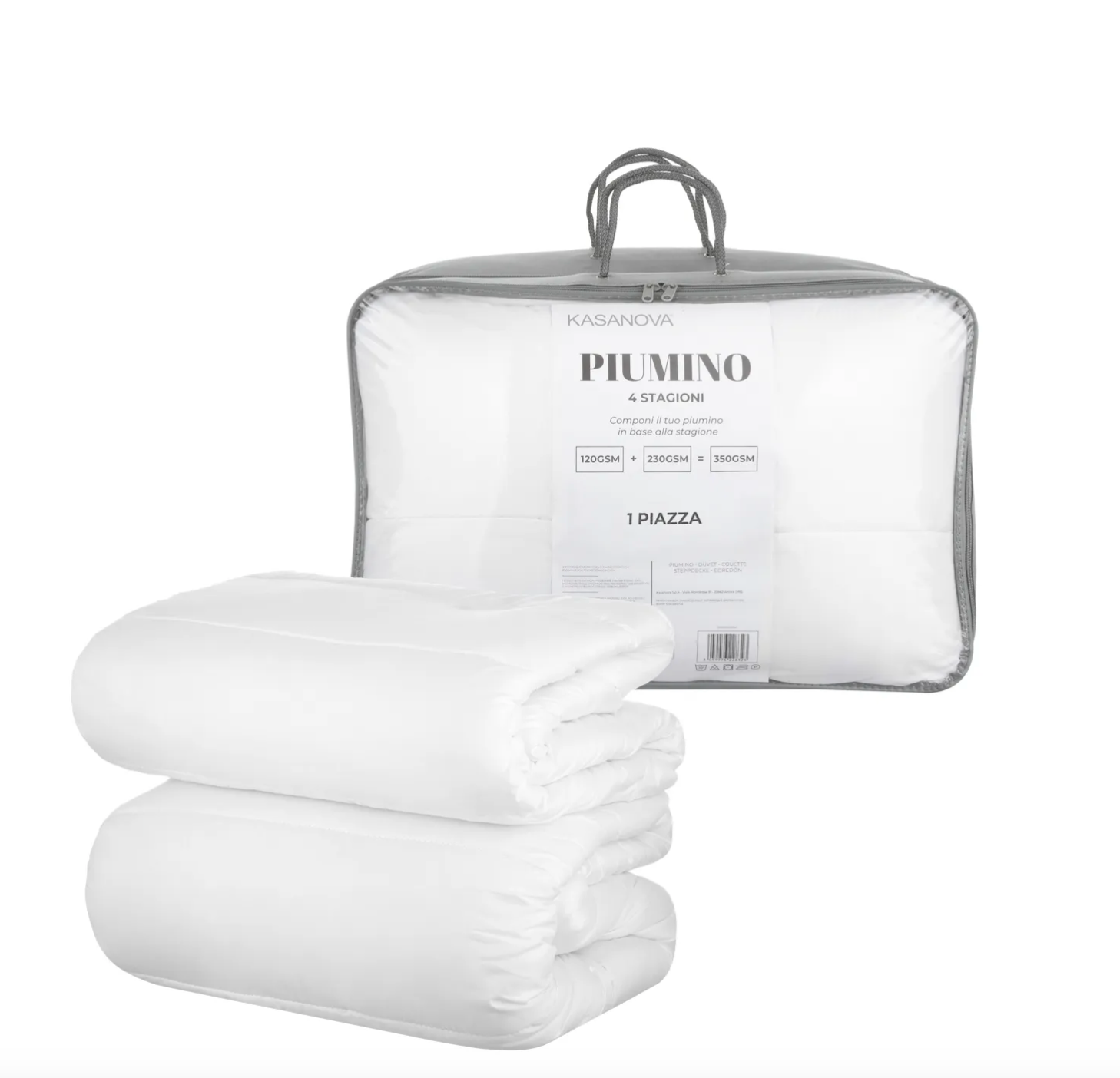 Piumino singolo 4 stagioni bianco, 350gr, 155x200cm Kasanova Piumino singolo 4 stagioni bianco, 350gr, 155x200cm Kasanova